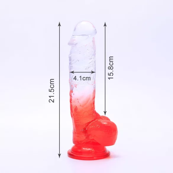 Sunfo - dildo s prísavkou a semenníkmi - 21 cm - číro-červený