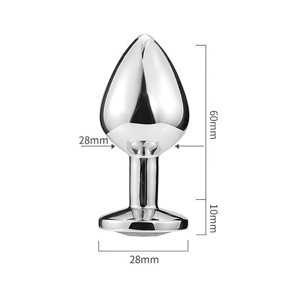 Sunfo - análny kovový plug srdce s bielym kameňom - strieborný