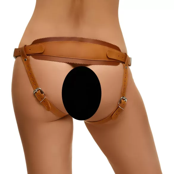 ZADO - kožené spodné prádlo pre pripínacie pomôcky - hnedé - L/XL