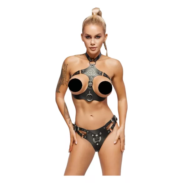 ZADO - kožená sada s pripevnenými nohavičkami (čierna)