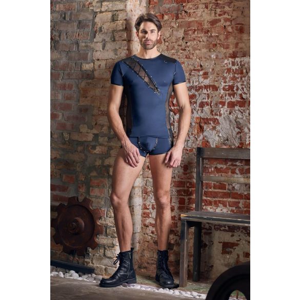 NEK - pánske tričko - sieťované panely, šnurovanie - čierna/modrá - L