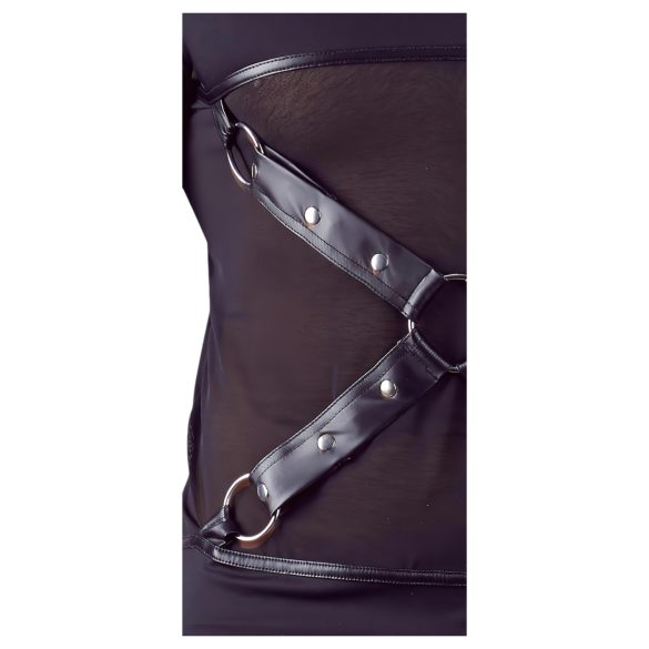 NEK - sexy dlhý rukáv s krížovými pásmi (čierny) - M