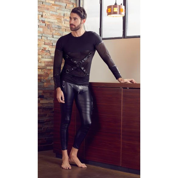 NEK - sexy dlhý rukáv s krížovými pásmi (čierny) - L