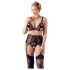 Cottelli Plus Size - Čipkovaná bielizeň trió (čierna) - XXL