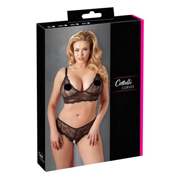 Cottelli Plus Size - čipkovaná podprsenka set (čierna) - XXL