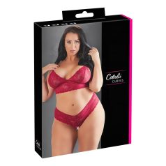   Cottelli Plus Size - erotická čipkovaná podprsenka set - červená