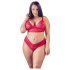 Cottelli Plus Size - erotická čipkovaná podprsenka set - červená - 3XL