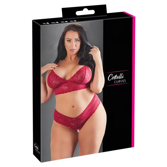 Cottelli Plus Size - jemná čipkovaná súprava (červená) - 4XL