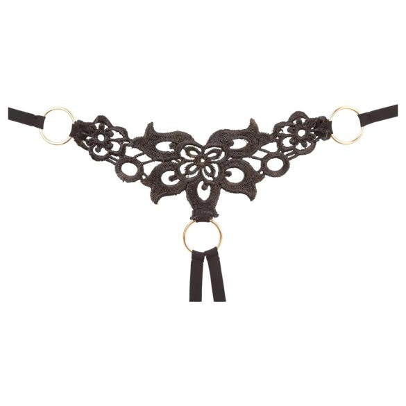 Cottelli - vyšívaná podprsenka a nohavičky - čierna, lesklý efekt - M