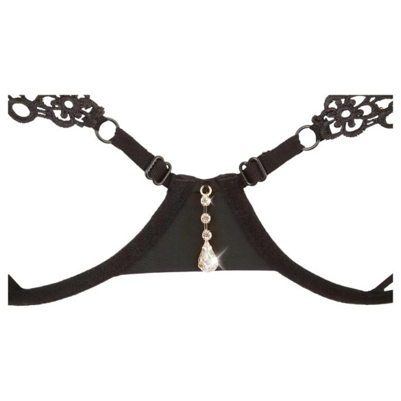 Cottelli - vyšívaná podprsenka a nohavičky - čierna, lesklý efekt - M