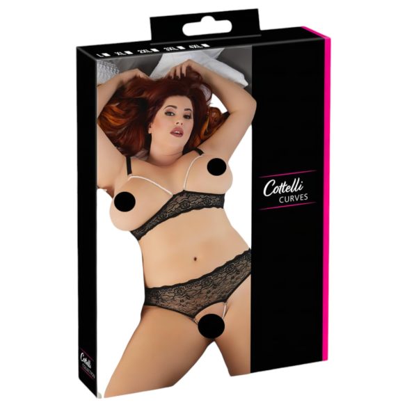 Cottelli Plus Size - perlová podprsenka set (čierna) - 2XL