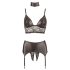 Cottelli Bondage - lesklá čipková bielizeň (4-dielny set) - XL