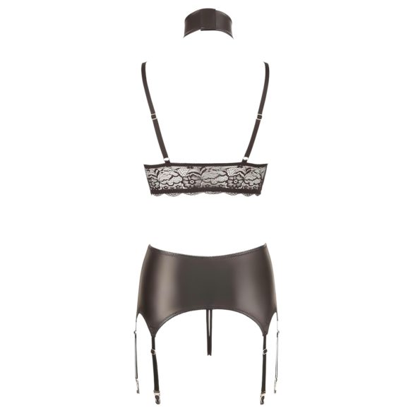 Cottelli Bondage - erotická súprava spodného prádla - čipkovaná, lesklá, 4 diely - XL