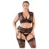 Cottelli Plus Size - trblietavý čipkovaný set spodnej bielizne (čierny)