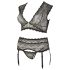 Cottelli Plus Size - trblietavý čipkovaný set spodnej bielizne (čierny)