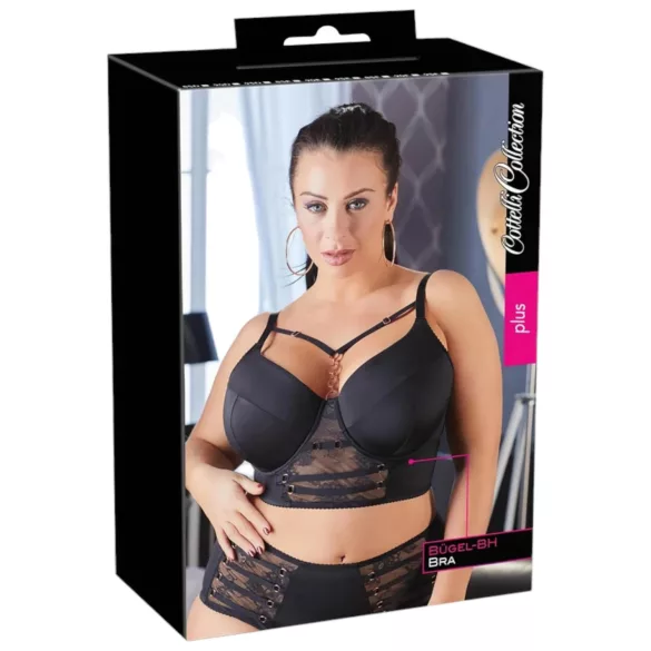 Cottelli Plus Size - čipkovaná podprsenka s remienkami (čierna) - 85E