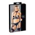 Cottelli Bondage - lesklý set s podprsenkou a putami (čierny) - XL