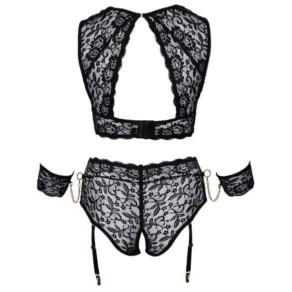Cottelli Bondage Plus Size - čipkovaná podprsenka sada (čierna)