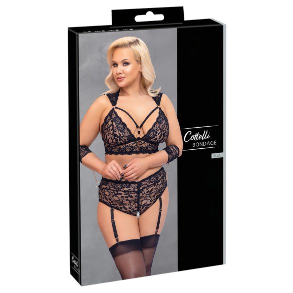 Cottelli Bondage Plus Size - čipkovaná podprsenka sada (čierna) - 4XL
