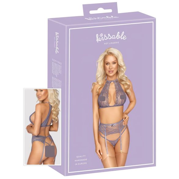 Bozkávateľný - čipkovaná spodná bielizeň set (fialová) - L/XL