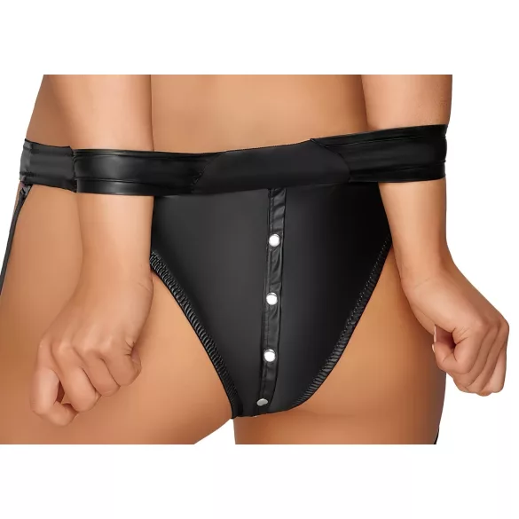Cottelli Bondage - lesklá podprsenka sada s putami (čierna)