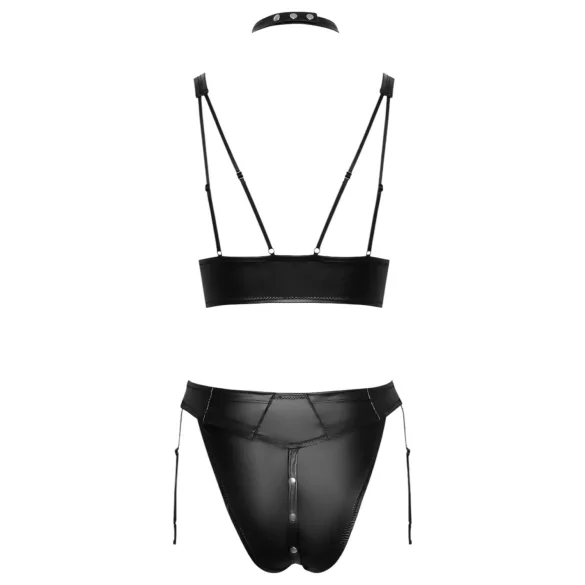 Cottelli Bondage - lesklá podprsenka sada s putami (čierna) - M