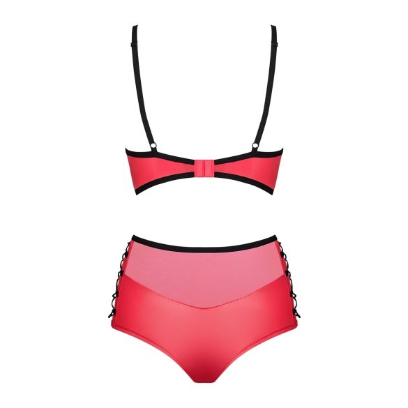 Obsessive Leatheria - kožený vzhľad podprsenkový set (červený) - S/M