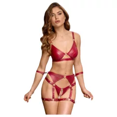   Cottelli Bondage - Lesklý set podprsenky a putá (červené) - M