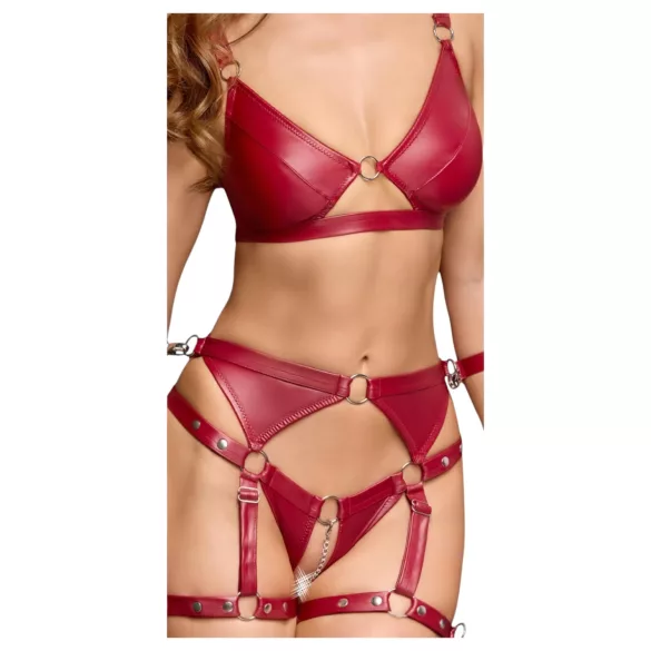Cottelli Bondage - Lesklý set podprsenky a putá (červené) - M
