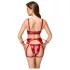 Cottelli Bondage - Lesklý set podprsenky a putá (červené) - L