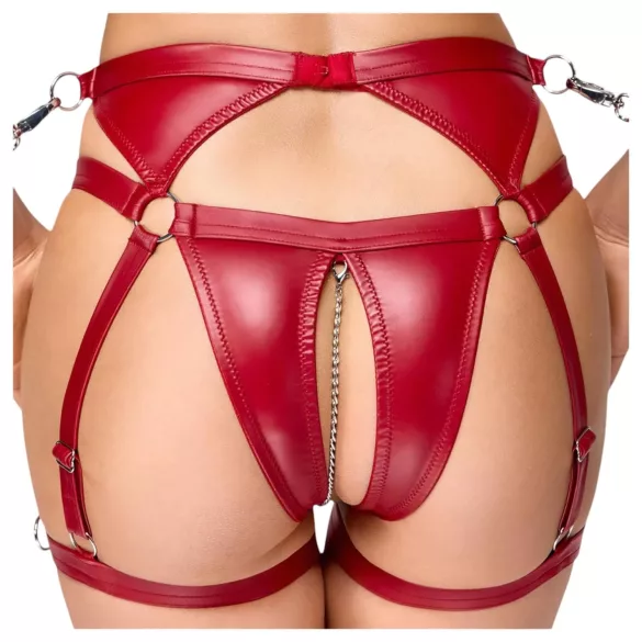 Cottelli Bondage - Lesklý set podprsenky a putá (červené) - L