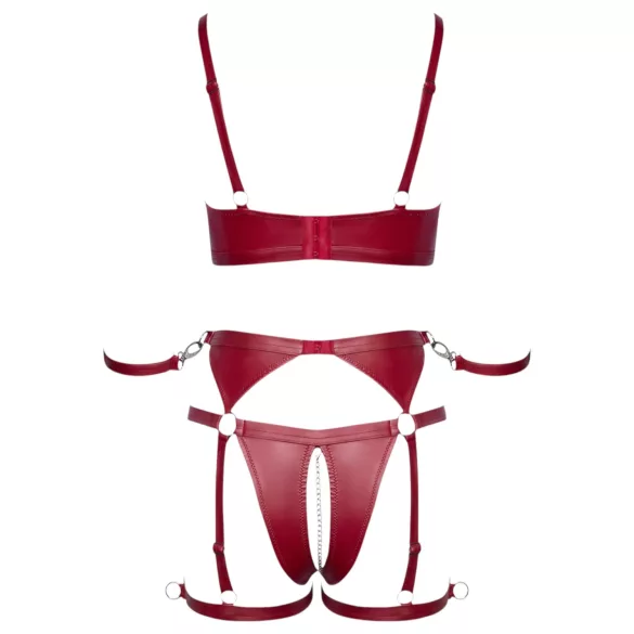 Cottelli Bondage - Lesklý set podprsenky a putá (červené) - L