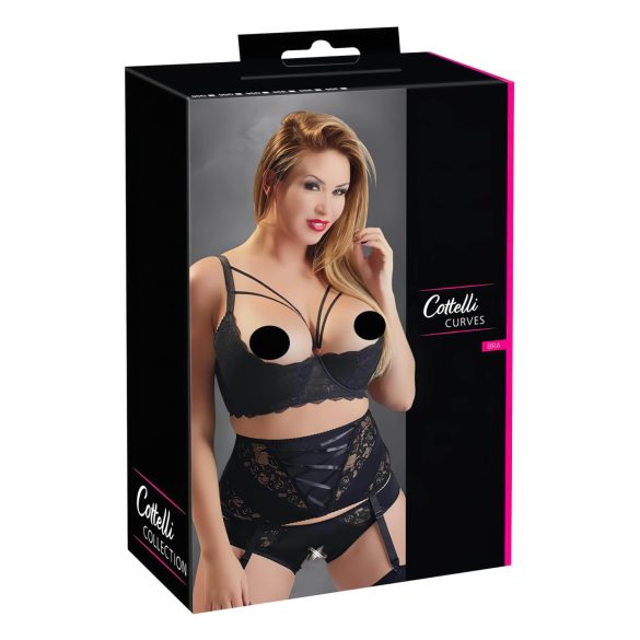 Cottelli Plus Size - pásikový, krúžkový zdvihák na prsia (čierny) - 95D