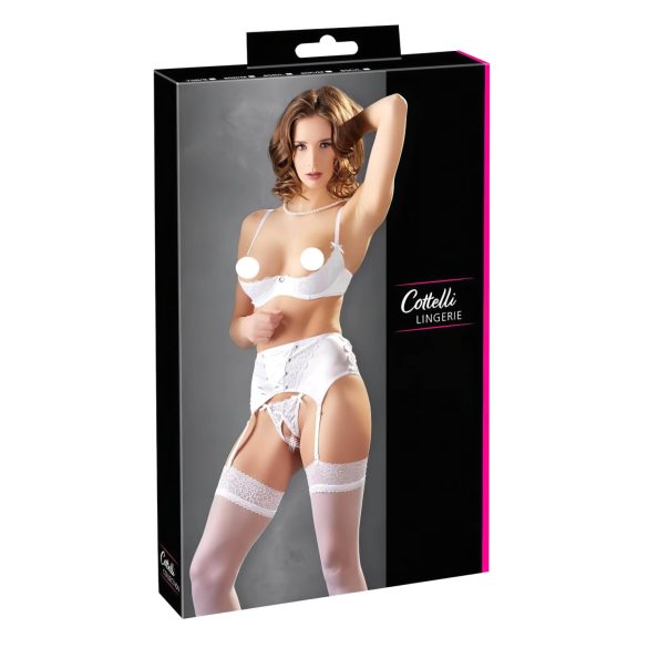 Cottelli - šnurovací čipkovaný zdvihák pŕs set (biely)