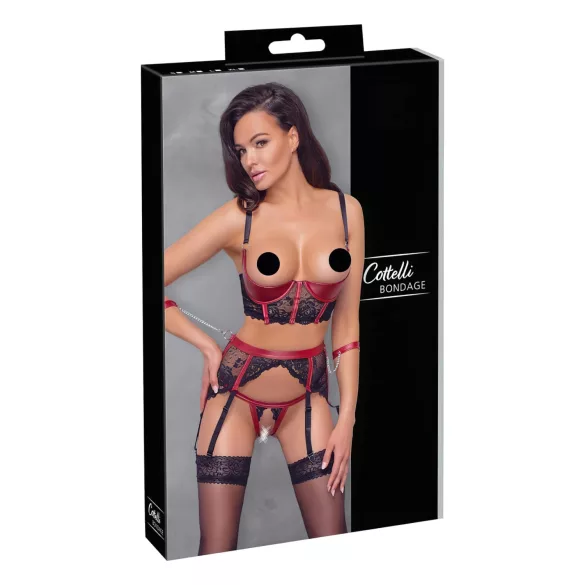 Cottelli Bondage - čipkovaná podprsenka set - matná červená - XL