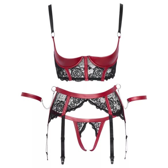 Cottelli Bondage - čipkovaná podprsenka set - matná červená - XL