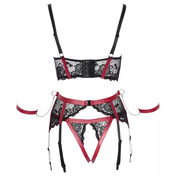 Cottelli Bondage - čipkovaná podprsenka set - matná červená - XL