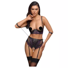   Cottelli Bondage - podprsenková súprava a putá na ruky (čierno‑fialová)