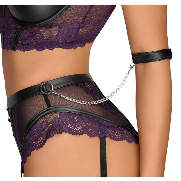 Cottelli Bondage - podprsenková súprava a putá na ruky (čierno‑fialová) - M