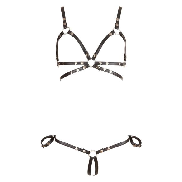 Cottelli Bondage - lesklý body postroj bikini - čierna - M