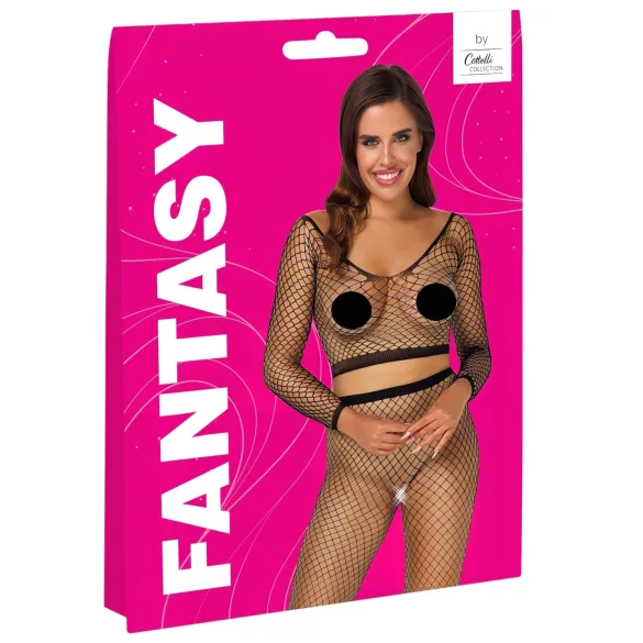 Cottelli - dámsky sieťovaný set s dlhým rukávom - čierny - S-L