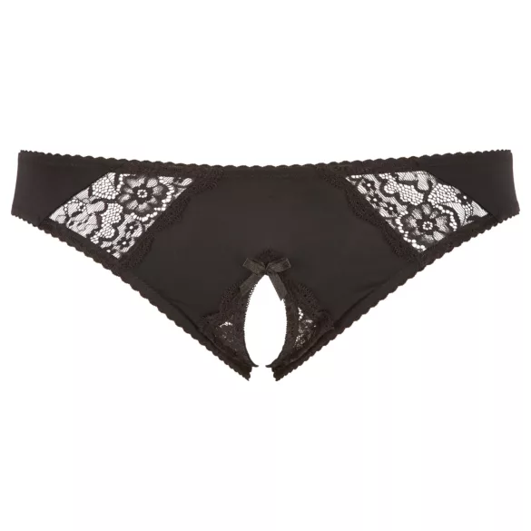 Cottelli Plus Size - čipkované otvorené nohavičky (čierne)