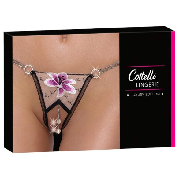Cottelli - luxus vyšívané tangá s ľaliou (čierno-biele) - M/L