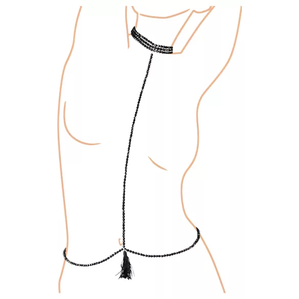 Cottelli - postroj na telo s perličkami a obojkom - čierny