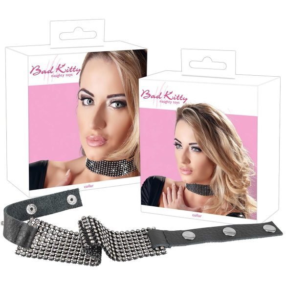 Bad Kitty - čierny náhrdelník so štrasom