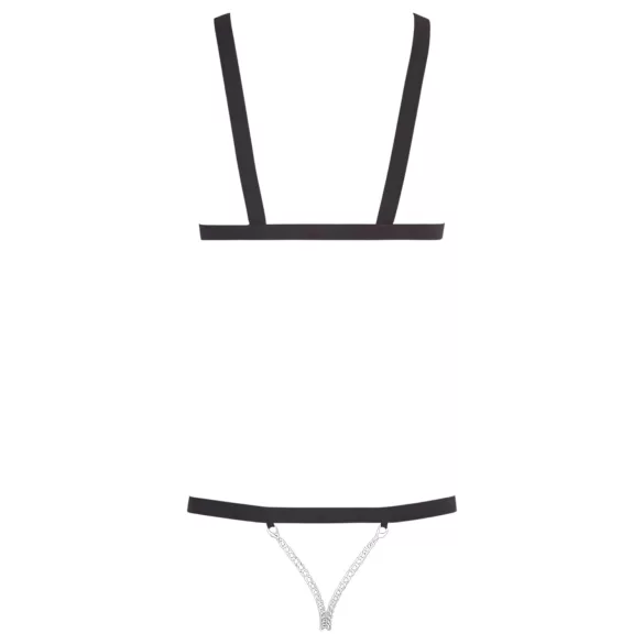 Bad Kitty - erotické body s remienkami a cvokmi - čierne (S-L)