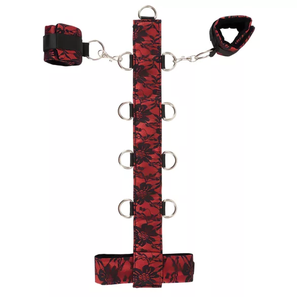 Bad Kitty - bondage sada ázijské putá na krk - červeno-čierna