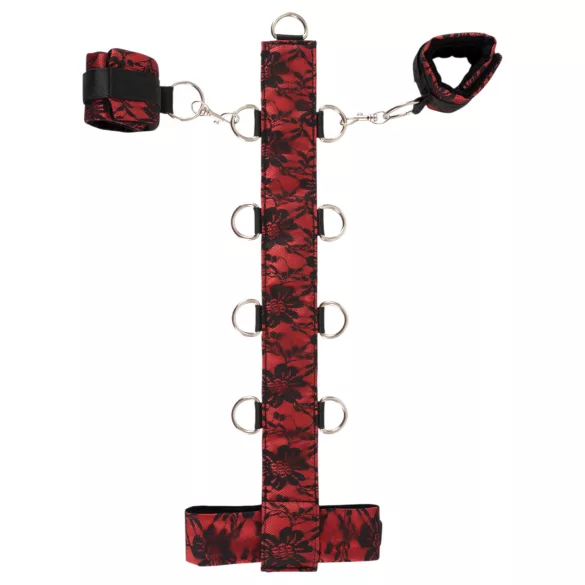 Bad Kitty - bondage sada ázijské putá na krk - červeno-čierna