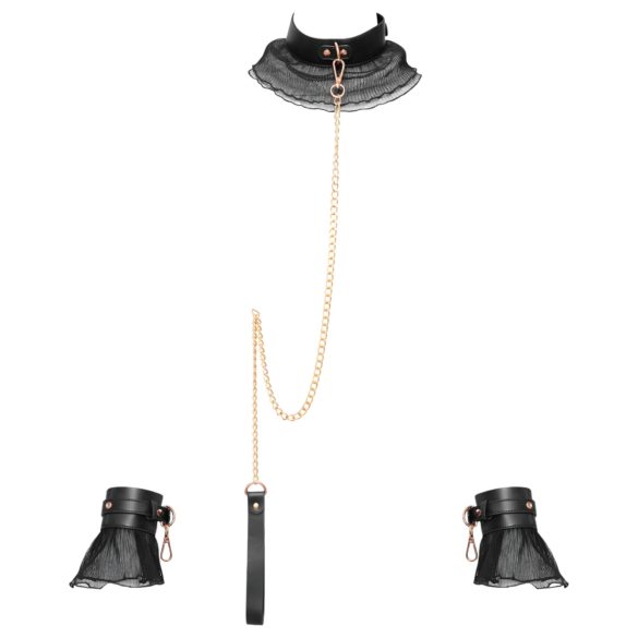 Bad Kitty - zamatný viazací set (4 diely) - čierna