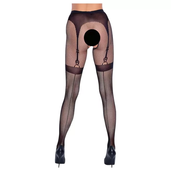 Cottelli Legwear - sieťované pančuchy s otvorom - čierne S-L